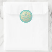 Gouden en Teal Mandala Bloem Ronde Sticker (Tas)