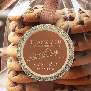 Gouden en Terracotta Trouwfavoriet Ronde Sticker