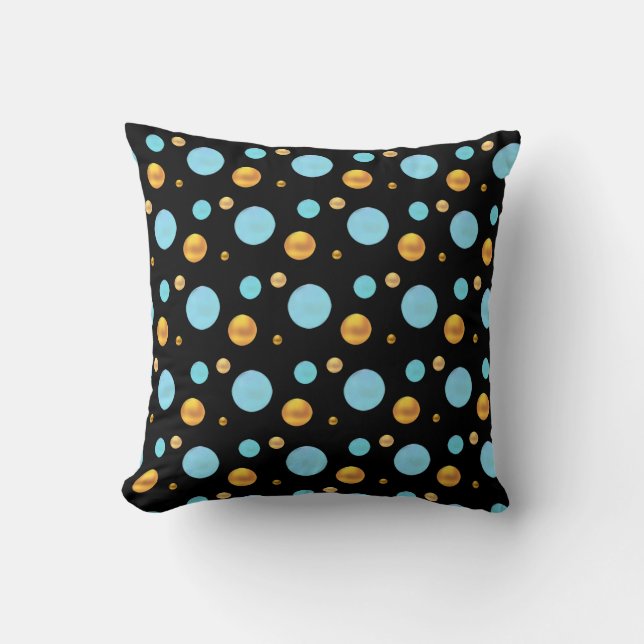 Gouden en turquoise Polka Dots Kussen (Voorkant)
