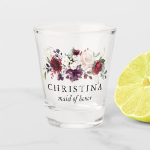 Gouden en wijn bloemstuk bruidsmeisje van eer shot glas