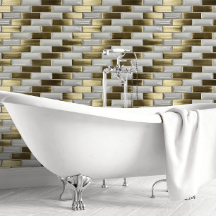 Gouden en witte baksteen behang