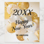 Gouden en witte ballonnen Streamers Oudejaarsavond Wijn Etiket (Enkel label)