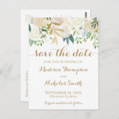 Gouden en witte bloem Bewaar de datum Briefkaarten (Voorkant / Achterkant)