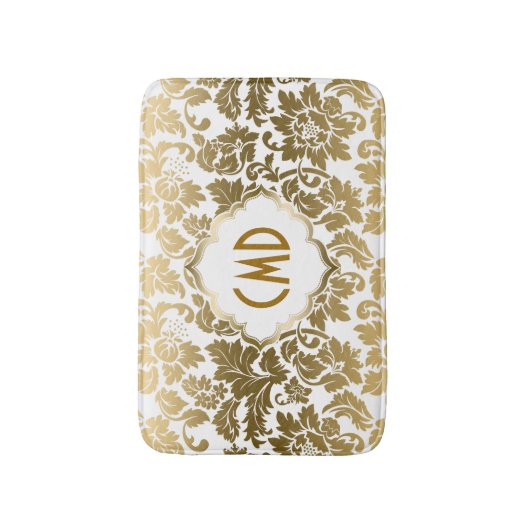Gouden en witte bloemdamast badmat (Voorkant Verticaal)