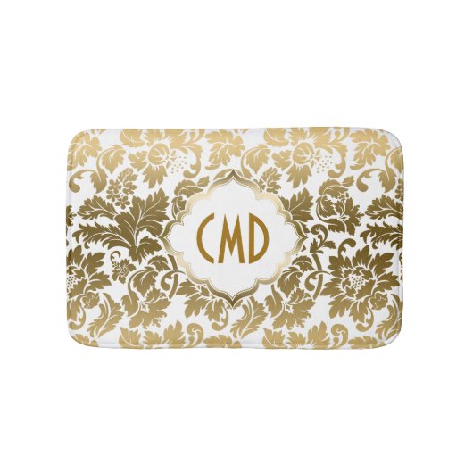 Gouden en witte bloemdamast badmat (Voorkant)