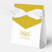 Gouden en Witte Chique Monogram Tent met Lint Bedankdoosjes (Voorkant Zijde)