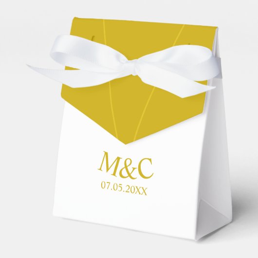 Gouden en Witte Chique Monogram Tent met Lint Bedankdoosjes (Voorkant Zijde)