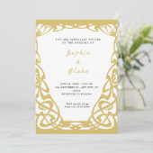  gouden en witte deco-bruiloft kaart (Staand voorkant)