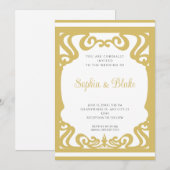  gouden en witte elaborate Art Deco Wedding Kaart (Voorkant / Achterkant)