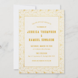 Gouden en witte geometrische Art Deco bruiloft Kaart