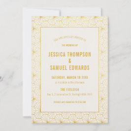Gouden en witte geometrische Art Deco bruiloft Kaart