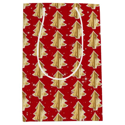 Gouden en witte kerstbomen medium cadeauzakje (Voorkant)