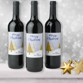 Gouden en witte kerstbomen wijn etiket