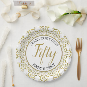 Gouden en witte klassieke jubileum papieren bord