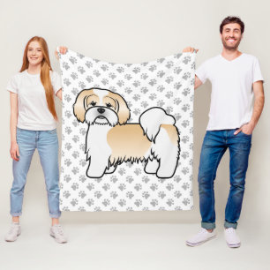 Gouden En Witte Lhasa Apso Mopshond Cute Cartoon H Fleece Deken