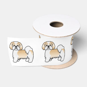 Gouden en witte Lhasa Apso Schattige Cartoon Hond Lint