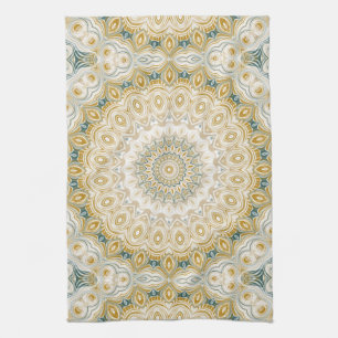 Gouden en witte mandala patroon met turkooizen acc theedoek