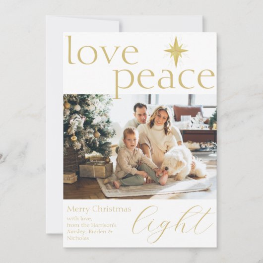 Gouden en witte platte foto kerstkaart (Voorkant)