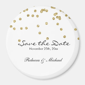 Gouden en witte Polka Dots Glitters Sla de datum o Magneet