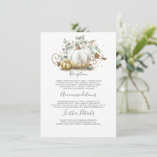 Gouden en witte pompoen bruiloft Details Informati Informatiekaartje (Staand voorkant)