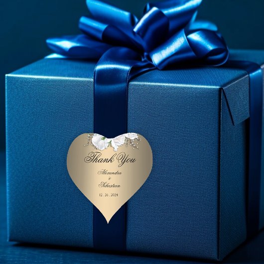 Gouden en Witte Rozen Bruiloft Dankjewel Hart Sticker