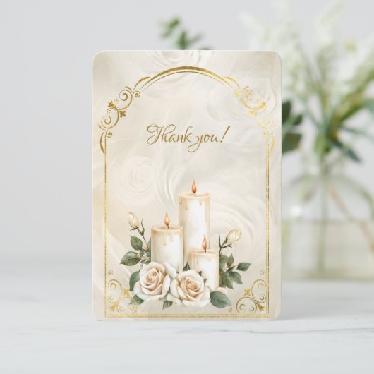 Gouden en Witte Rozen Kaarslicht Bedankkaart (Staand voorkant)