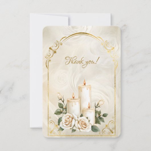 Gouden en Witte Rozen Kaarslicht Bedankkaart (Voorkant)
