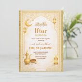Gouden en Witte Script Iftar-feestuitnodiging Kaart (Staand voorkant)