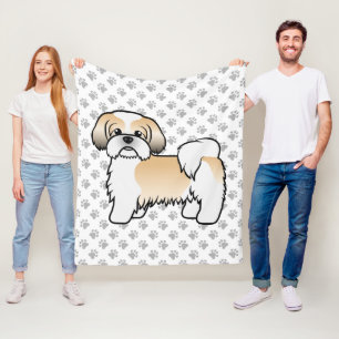 Gouden En Witte Shih Tzu Schattige Cartoon Hond Fleece Deken