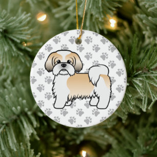 Gouden En Witte Shih Tzu Schattige Cartoon Hond Keramisch Ornament