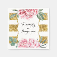Gouden en witte strepen Roze Bloemen Huwelijk