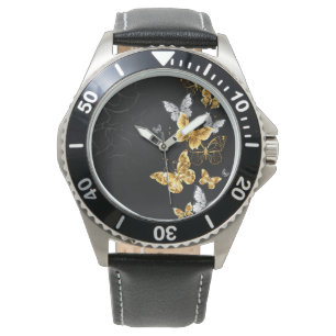 Gouden en witte vlinders horloge
