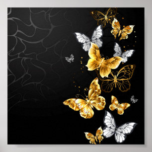 Gouden en witte vlinders poster