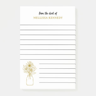 Gouden en witte wilde bloem gevoerd vanaf het bure post-it® notes