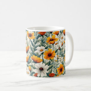 Gouden en witte wilde bloemen koffiemok