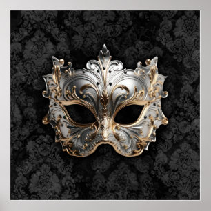 Gouden en Zilveren Filigraan Venetiaans Masker Poster