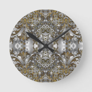 Gouden en Zilveren Patroon Sml Ronde Wandklok Klok