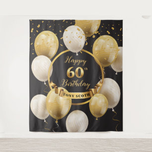Gouden en Zwarte 60e Verjaardagsfeest achtergrond Wandkleed