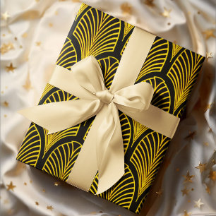 Gouden en Zwarte Art Deco Arches Patroon Inpakpapier Vel