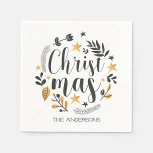 Gouden en zwarte botanische illustratie Kerstmis Servet