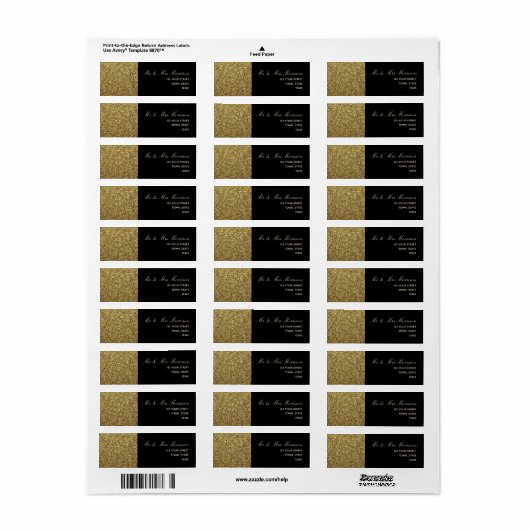 Gouden en zwarte bruiloft retouradres etiket (Full Sheet)