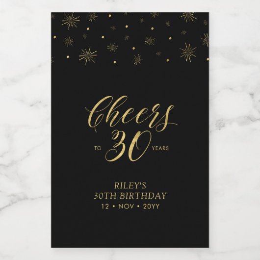 Gouden en zwarte Cheers 30 jaar, 30e verjaardag Wijn Etiket (Enkel label)