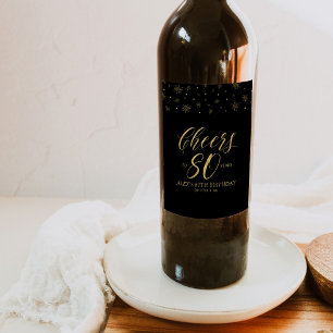 Gouden en Zwarte Cheers 80 jaar, 80e verjaardag Wijn Etiket