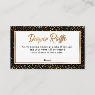 Gouden en Zwarte Confetti Luier Raffle Ticket Kaar Informatiekaartje