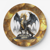 Gouden en zwarte draak met Dragon Scale Border Papieren Bordje (Voorkant)