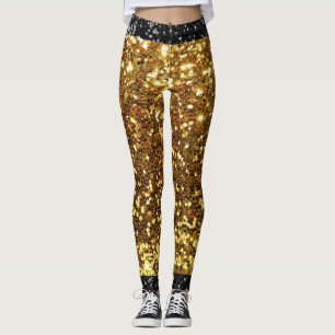 Gouden en Zwarte Faux Glitter Leggings