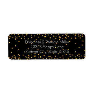 Gouden en Zwarte Glam Confetti Stippen Etiket