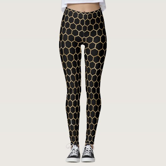 Gouden en zwarte honingraat leggings (Voorkant)