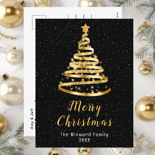 Gouden en Zwarte Lint Boom Kerstmis Feestdagenkaart