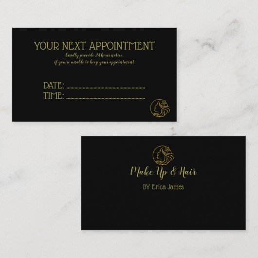 Gouden en zwarte schoonheidssalon afsprakenkaartje (Voorkant / Achterkant)